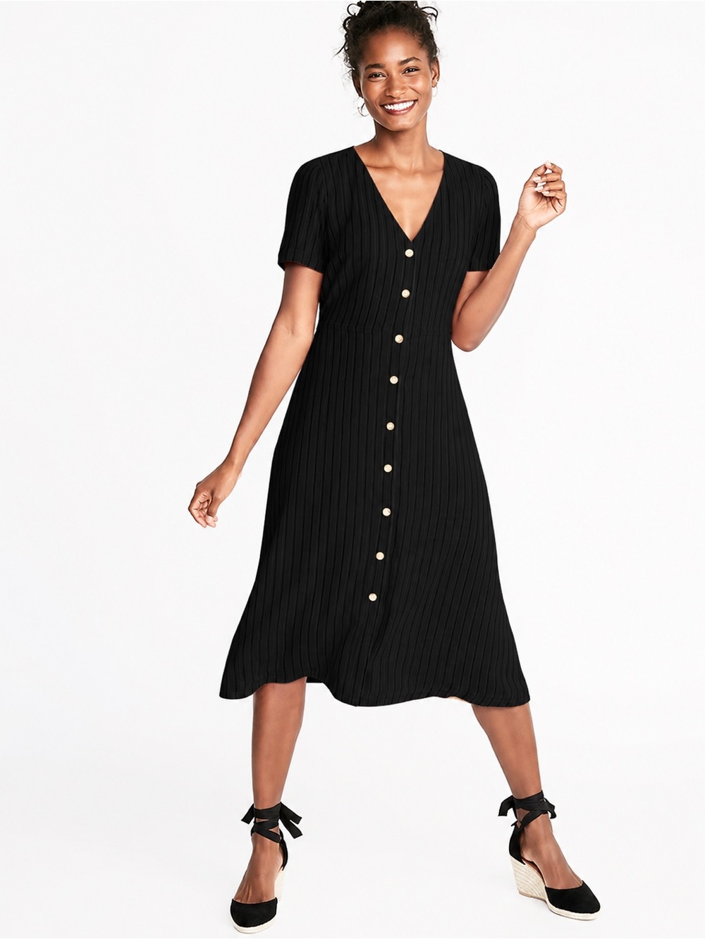 NWT Old Navy Waist-Defined V-Neck Button-Front Midi for Women M